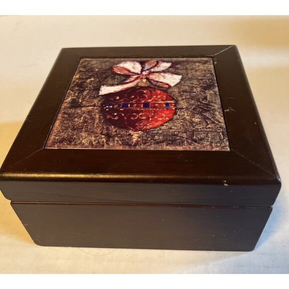 Cypress Home Christmas Deluxe Absorbant Ceramic 4-Coaster Wooden Box Set Cork - Picture 2 of 15